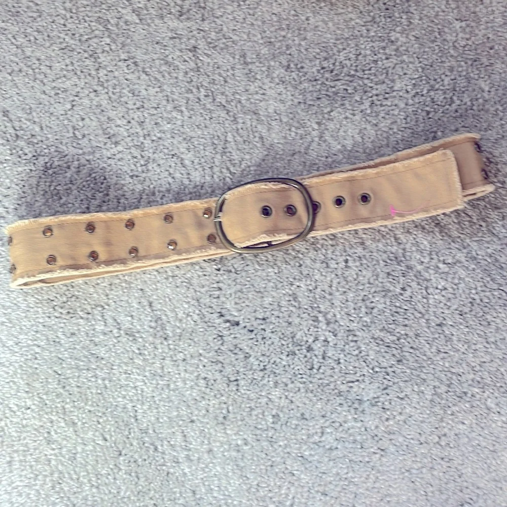 Vintage Y2k sparkling frayed fabric belt in tan